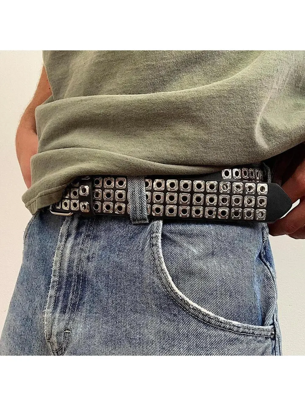 Cyber Grunge y2k 2000s style light silver studded belt. Nice quality. 42 inches